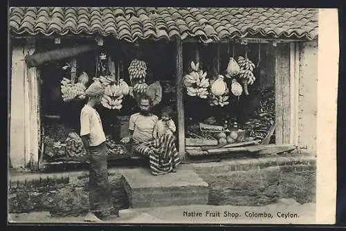 AK Colombo / Ceylon, Native Fruit Shop, Obst- und Gemüsegeschäft von Einheimischen