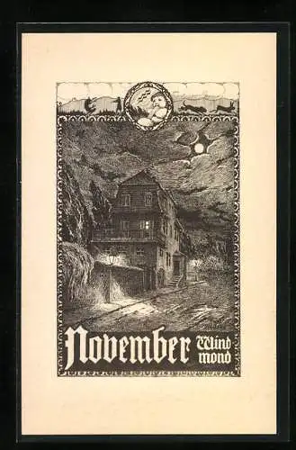 Künstler-AK Strassenpartie im November, Windmond