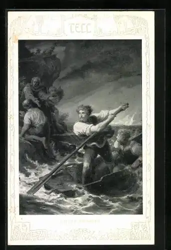 Künstler-AK Theo Stroefer Serie 467, Nr. 1: Wilhelm Tell, Szene Tell rettet Baumgarten