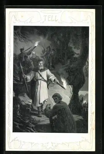 Künstler-AK Theo Stroefer Serie 467, Nr. 2: Wilhelm Tell beim Abstieg vom Rütli