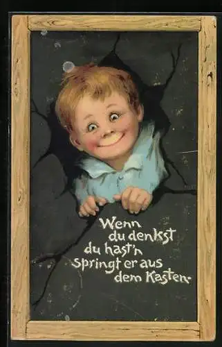 Künstler-AK Kleiner Junge bricht durch seine Schultafel