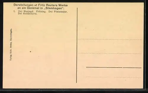 AK Fritz Reuters Werke, Denkmal in Stemhagen, Dei Musjagd, Fritzing