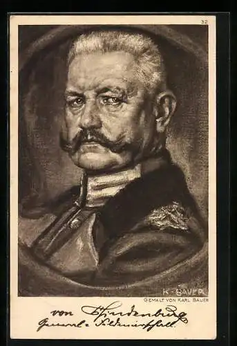 Künstler-AK K. Bauer, Zeichnung Paul von Hindenburg