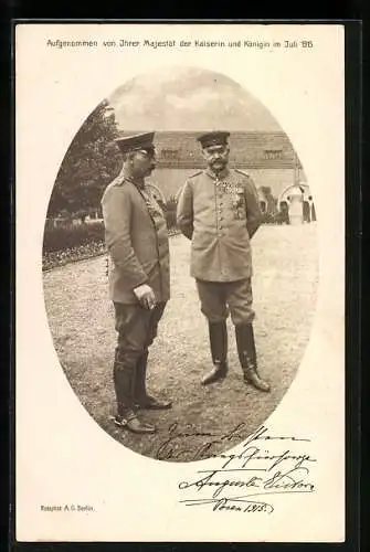 AK Kaiser Wilhelm II. in Uniform mit Paul von Hindenburg in Uniform mit Zigarette