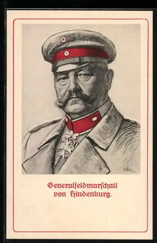 Künstler-AK Generalfeldmarschall Paul von Hindenburg in Uniform