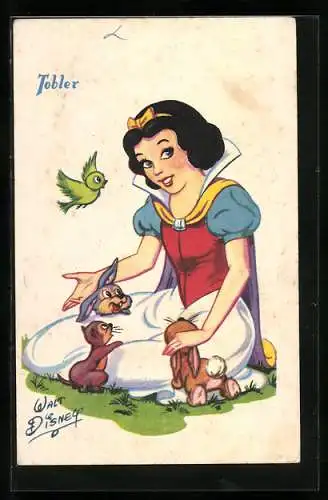 AK Schneewittchen beim Streicheln von Tieren auf einer Wiese, Walt Disney Comic