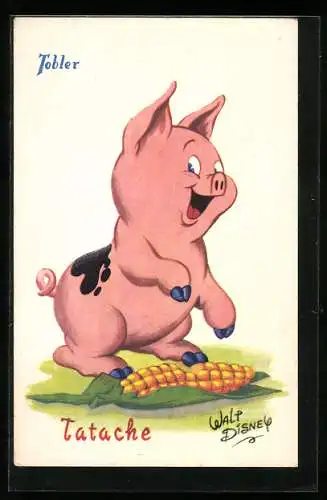 AK Das Schwein Tatache mit einem Maiskolben, Disney