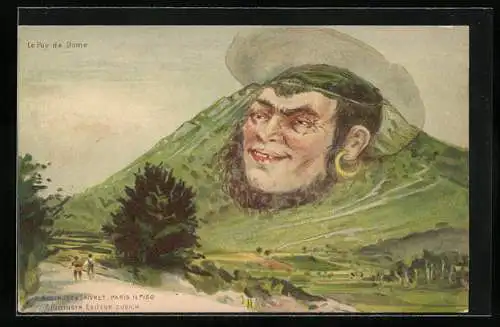 Künstler-AK Killinger & Faivret No. 130: Le Puy de Dome, Berg mit Gesicht / Berggesichter