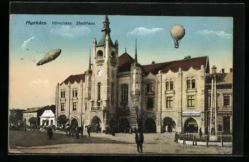 AK Munkacs, Varoshaze, Stadthaus, Zeppelin, Fesselballon