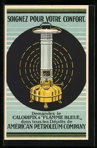 Künstler-AK Reklame für Calorifix Lampen-Öl, American Petroleum Company