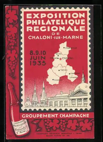 AK Chalon-sur-Marne, Exposition Philatelique Regionale 1935, Groupement champagne, Briefmarke