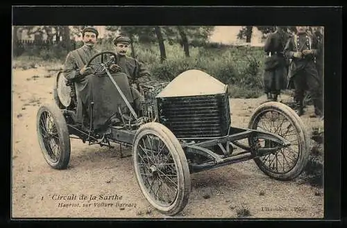 AK Hanriot sur Voiture Darracq, Autorennen Circuit de la Sarthe