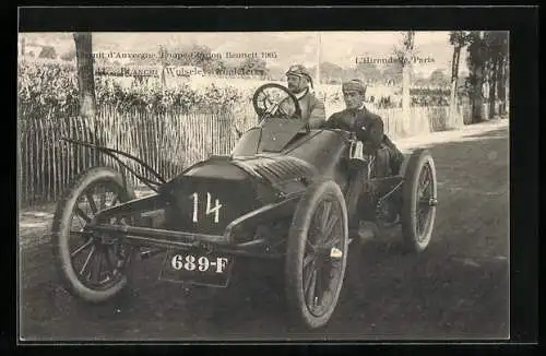 AK Autorennen Circuit de l`Auvergne 1905, Wolseley im Auto mit der Startnummer 14