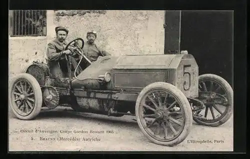 AK Circuit d`Auvergne, Coupe Gordon Bennett 1905, Braunn im Mercedes Auto mit der Startnummer 5