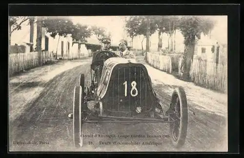 AK Circuit d`Auvergne, Coupe Gordon Bennett 1905, Tracy im Auto mit der Startnummer 18