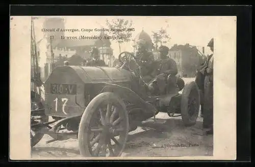 AK Circuit d`Auvergne, Coupe Gordon Bennett 1905, Burton im Mercedes Auto mit der Startnummer 17