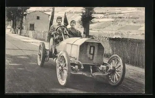 AK Circuit d`Auvergne, Coupe Gordon Bennett 1905, Caters im Mercedes Auto mit der Startnummer 9