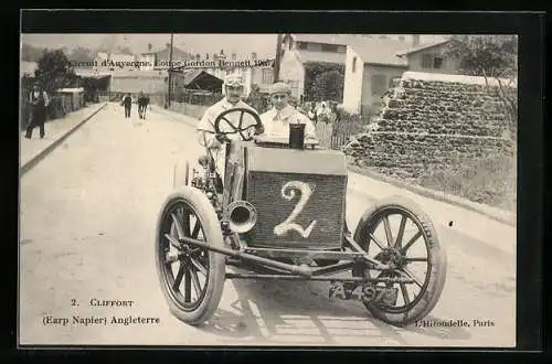AK Circuit d`Auvergne, Coupe Gordon Bennett 1905, Clifford im Auto mit der Startnummer 2