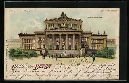 Lithographie Berlin, Königl. Schauspielhaus, Gendarmenmarkt, Halt gegen das Licht: Vollmond