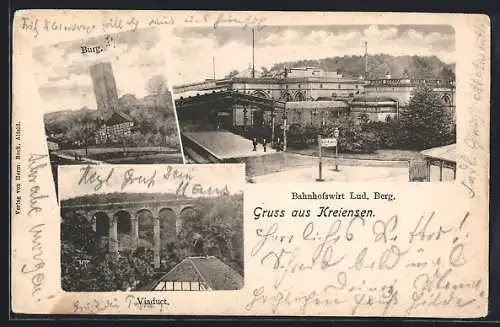 AK Kreiensen, Bahnhofswirt Gasthaus Lud. Berg., Burg, Viaduct