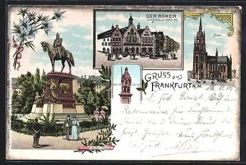 Lithographie Alt-Frankfurt, Dom, Denkmal, der Römer