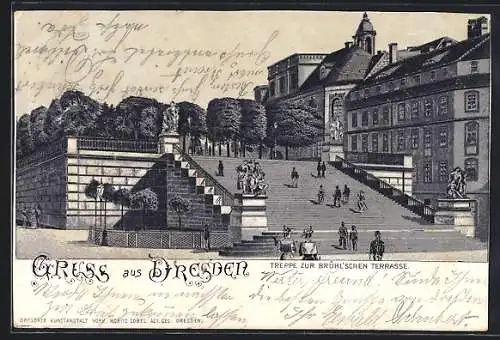 Künstler-AK Dresden, Treppe zur Brühl`schen Terrasse