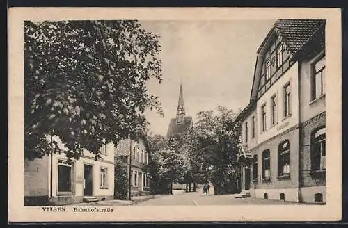 AK Vilsen, Bahnhofstrasse mit Postamt