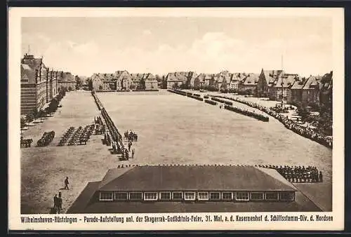 AK Wilhelmshaven-Rüstringen, Parade-Aufstellung anl. der Skagerrak-Gedächtnis-Feier, Kasernenhof d. Schiffstamm-Div.