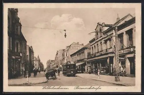 AK Wilhelmshaven, Strassenbahn in der Bismarckstrasse