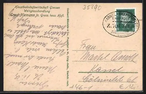 AK Giessen, Marktplatz mit Denkmal und Strassenbahn