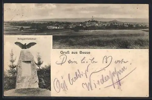 AK Besse, Ortsansicht und Kriegerdenkmal