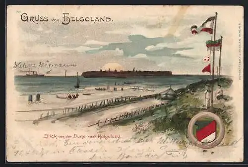 Lithographie Helgoland, Blick von der Düne nach H.