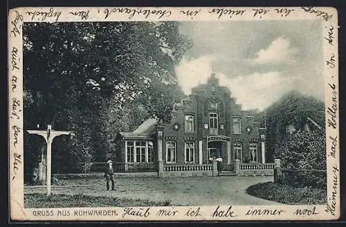 AK Ruhwarden, Strassenpartie mit Backsteinhaus