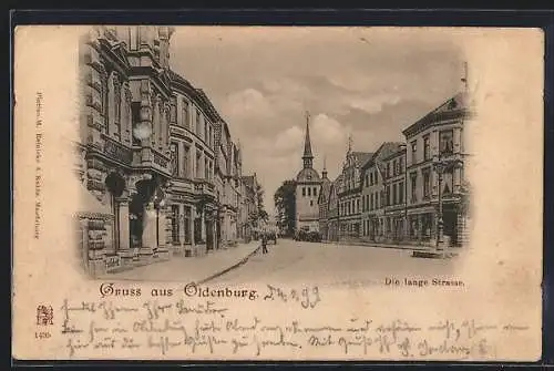 AK Oldenburg / Oldenburg, Die lange Strasse mit Geschäften