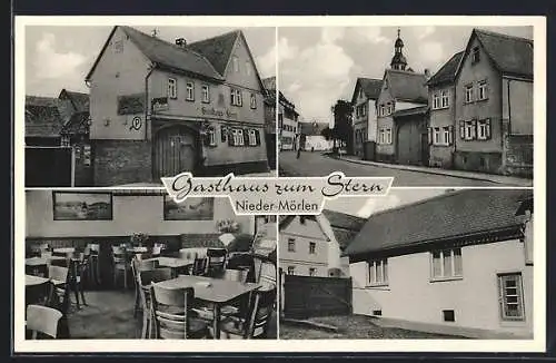 AK Nieder-Mörlen, Gasthaus zum Stern, Speisezimmer, Hinterhof, Vorderansicht