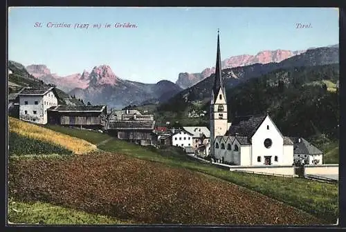 AK St. Cristina in Gröden, Panorama mit Kirche