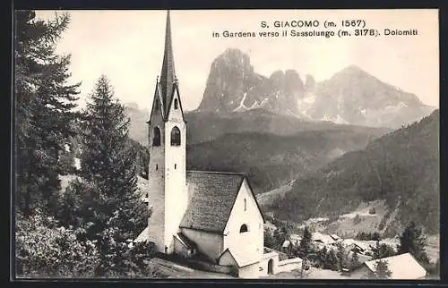 AK San Giacomo in Gardena, Chiesa verso il Sassolungo