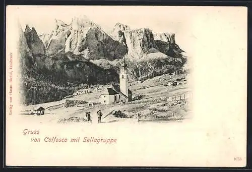 AK Colfosco, Ortsansicht mit Kirche und Sellagruppe