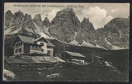 AK Grödnerjoch, Ansicht mit Tschierspitzen