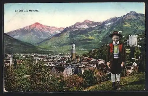 AK Meran, Ort und Umgebung, Junge in Tracht