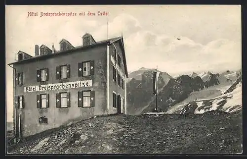 AK Stilfs, Hotel Dreisprachenspitze mit dem Ortler