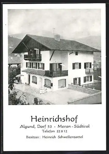 AK Algund /Meran, Pension Heinrichshof, Bes. Heinrich Schwellensattel