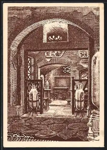 Künstler-AK Roma, Ristorante Dalla Rupe Tarpea alle Grotte di Enotria, Via Vittorio Veneto N. 13