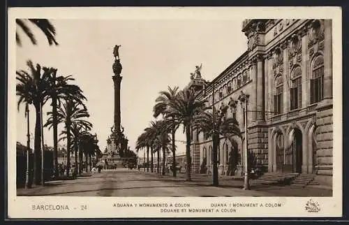AK Barcelona, Aduana y Monumento a Colon