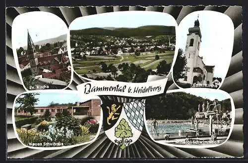 AK Bammental b. Heidelberg, Schule, Mineral-Schwimmbad, Kirchen