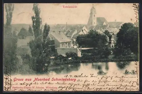 AK Moorbad Schmiedeberg / Halle, Totalansicht vom Wasser aus