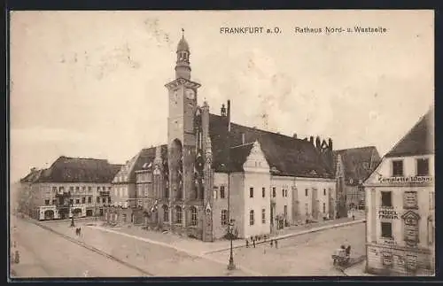 AK Frankfurt a. O., Rathaus mit Strasse aus der Vogelschau