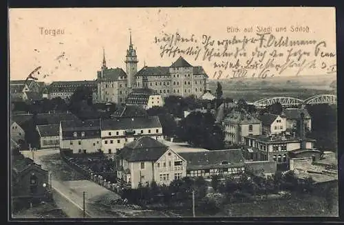 AK Torgau, Blick auf Stadt und Schloss