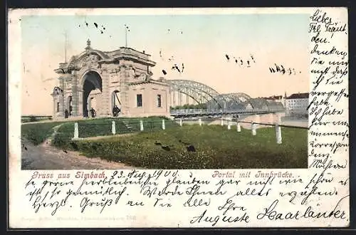 AK Simbach / Inn, Portal mit Innbrücke