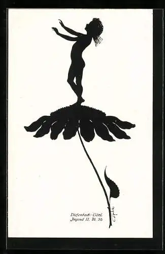 Künstler-AK Diefenbach: Göttl. Jugend II. Bl. 36, Schattenbild, Kind auf Blüte